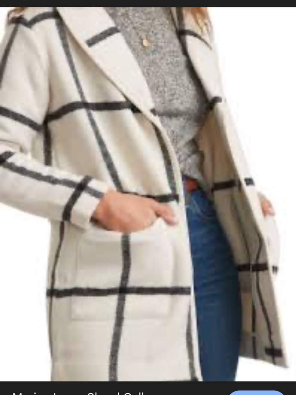 elevenses Cream and Black Windowpane Shawl-Collar Trench Coat - Picture 12 of 12